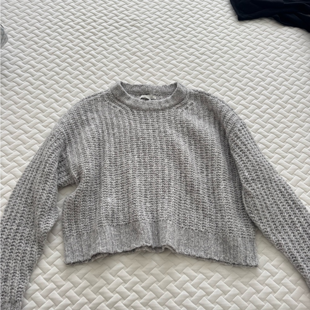American Eagle Outfitters Light Gray Crew Neck Sweater